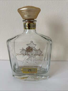 Empty Johnny Walker XR  21-Year Clear Glass Bottle Decanter with Gold Accents